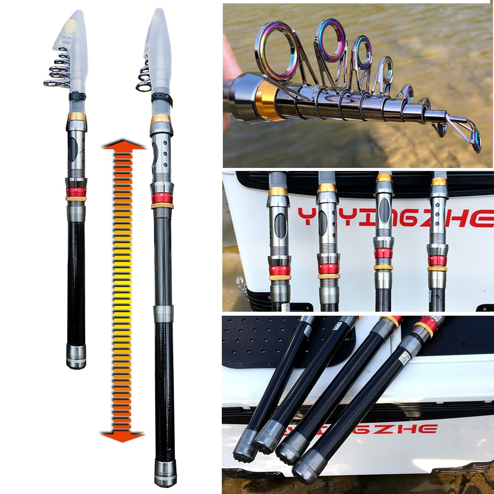 Vara de pesca de fibra de carbono e molinete 13bb, combo de vara de pesca telescópica, kit de carretel