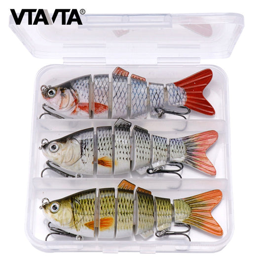 Vtavta kit isca de pesca peixinho, conjunto de 3 peças wobblers  isca Articulada realista 10cm 17g com caixa de equipamento Vtavta kit isca, conjunto de 3 peça