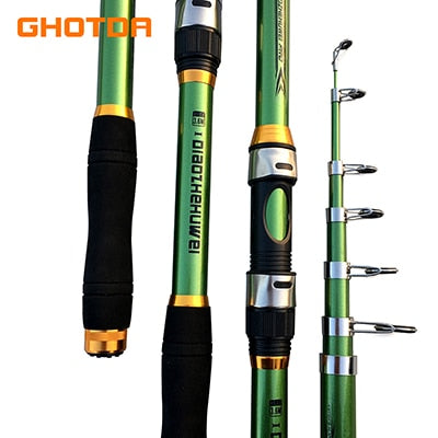 (e)- Ghotda - Vara de pesca - 2,1m-3,6m, com alimentador telescópica fibra de carbono dura FRP.